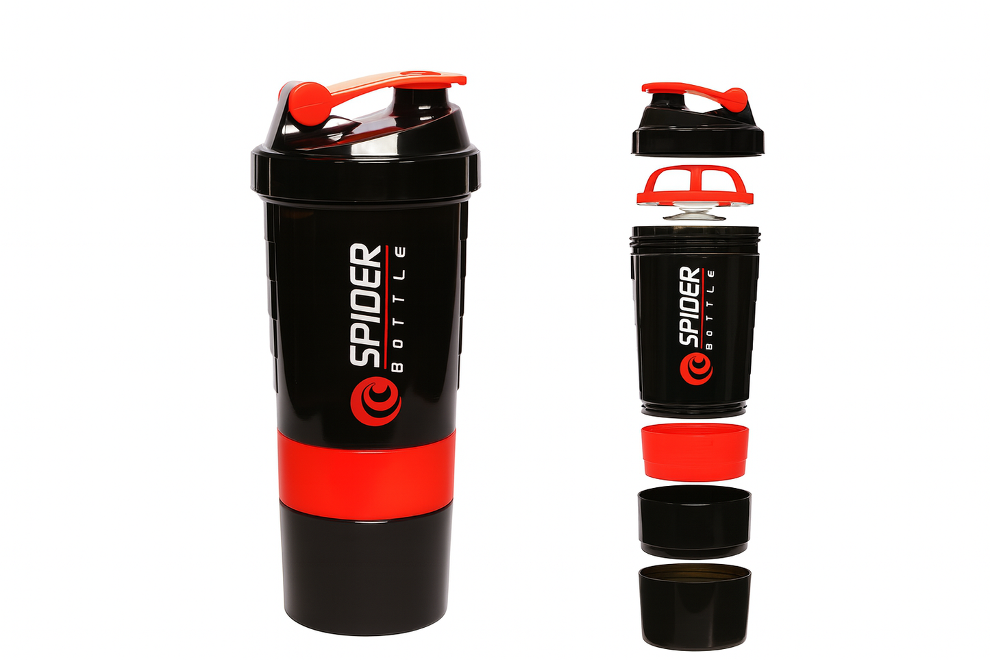 Spider Gym Protein Shaker Bottle | 500ml | Leak-Proof Mixer with 2 Storage Compartments