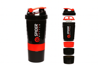Spider Gym Protein Shaker Bottle | 500ml | Leak-Proof Mixer with 2 Storage Compartments