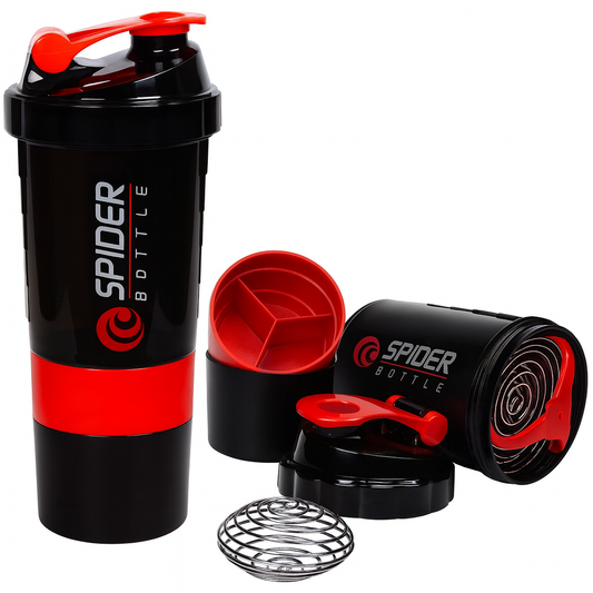 Spider Gym Protein Shaker Bottle | 500ml | Leak-Proof Mixer with 2 Storage Compartments
