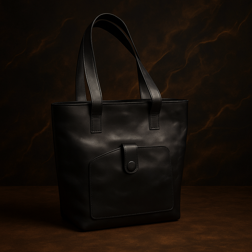 Classic Black Leather Shoulder Tote – Stylish & Durable Handbag(Size - 12x10.5inch)