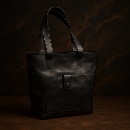 Classic Black Leather Shoulder Tote – Stylish & Durable Handbag(Size - 12x10.5inch)