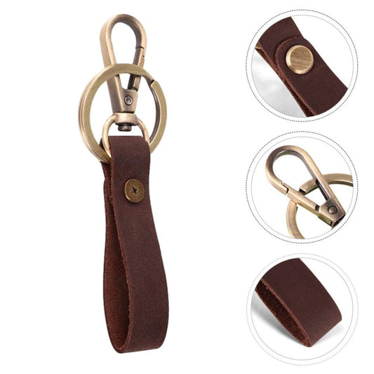 Vintage Style Leather Keychain with Secure Clasp