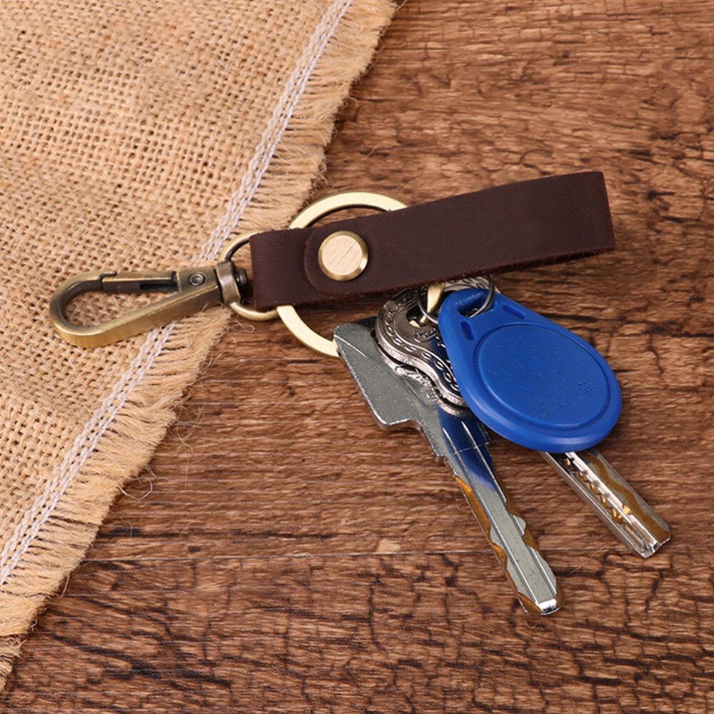 Vintage Style Leather Keychain with Secure Clasp