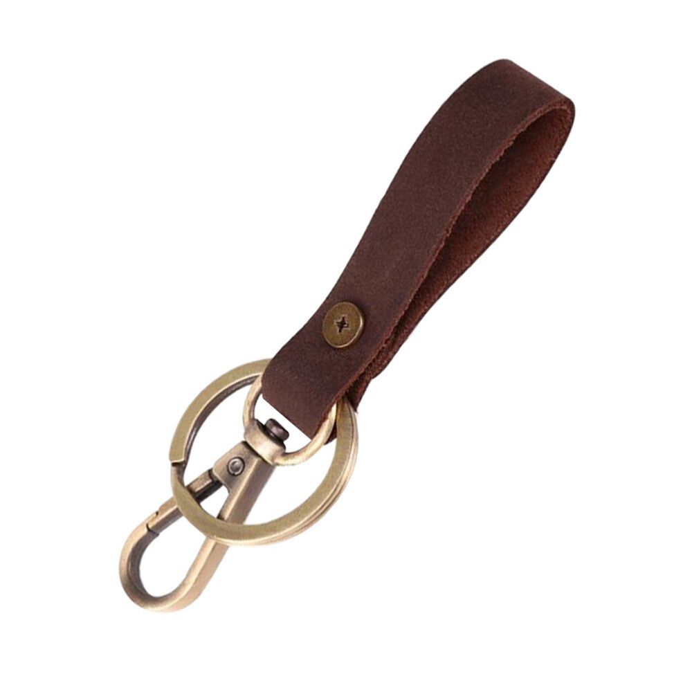 Vintage Style Leather Keychain with Secure Clasp