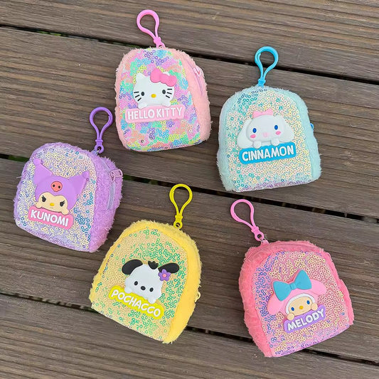 Kawaii Kuromi Glitter Mini Bag Keychain – Cute Sequin Plush Accessory for Girls