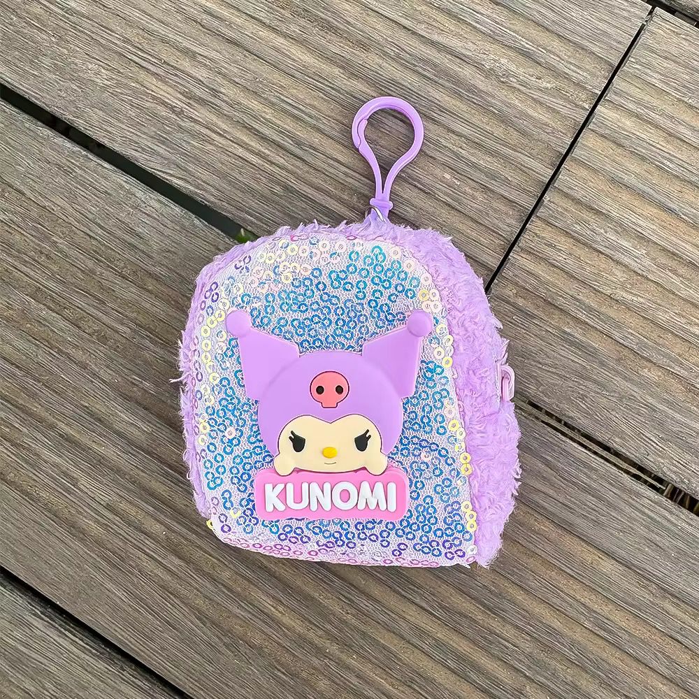 Kawaii Kuromi Glitter Mini Bag Keychain – Cute Sequin Plush Accessory for Girls