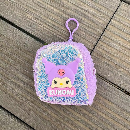 Kawaii Kuromi Glitter Mini Bag Keychain – Cute Sequin Plush Accessory for Girls