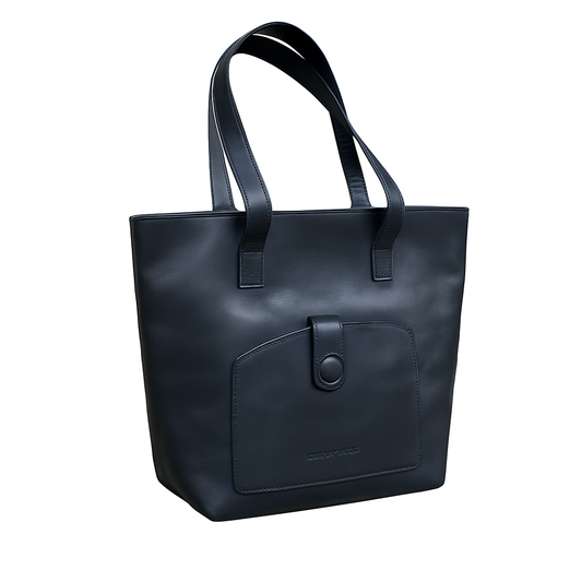 Classic Black Leather Shoulder Tote – Stylish & Durable Handbag(Size - 12x10.5inch)