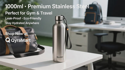 QyraMart™ Premium Stainless Steel Water Bottle | Leak-Proof | Travel-Friendly | 1000ml