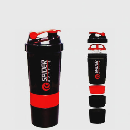 Spider Gym Protein Shaker Bottle | 500ml | Leak-Proof Mixer with 2 Storage Compartments